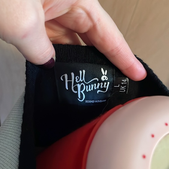 Hell Bunny white and black knit top with bat details and black bow. - Picture 6 of 6